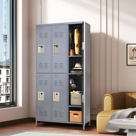 6 Door Lockers With Lock For Employees, Storage Cabinet For Home, Gym, Office, School, Garage - Gray