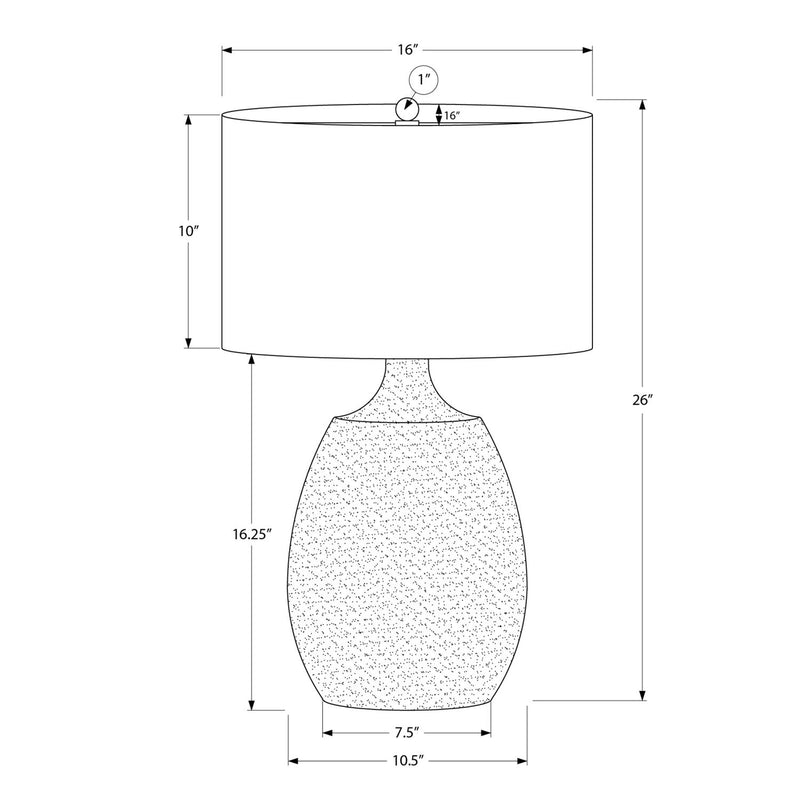 Resin table lamp diagram with cream drum shade and 26 in height