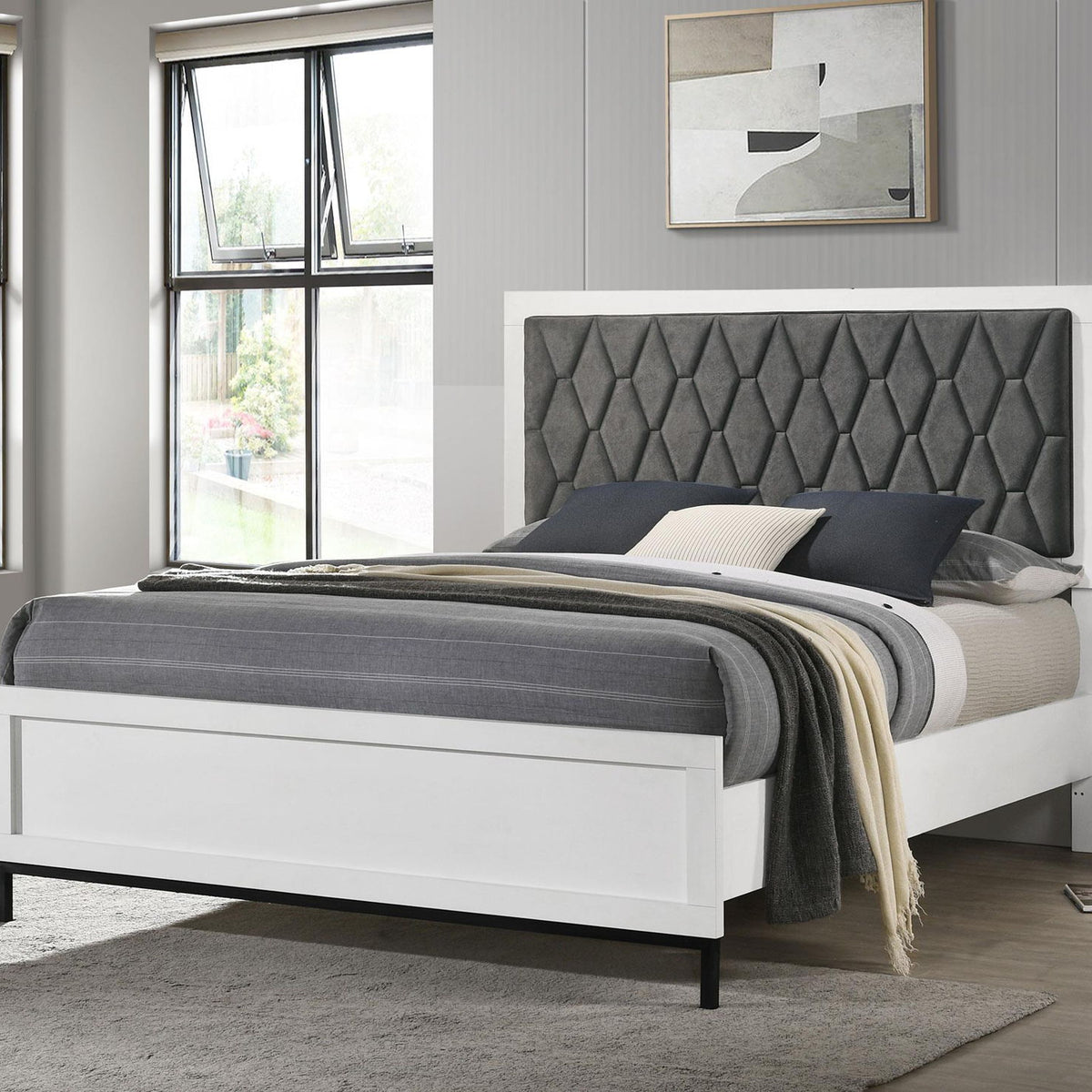 Sonora Queen Upholstered Panel Bed White