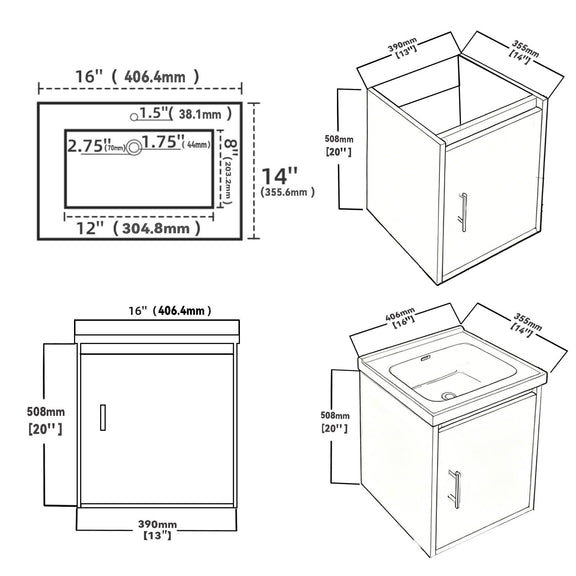 Bathroom vanity dimensions diagram showing cabinet, sink cutout, and door
