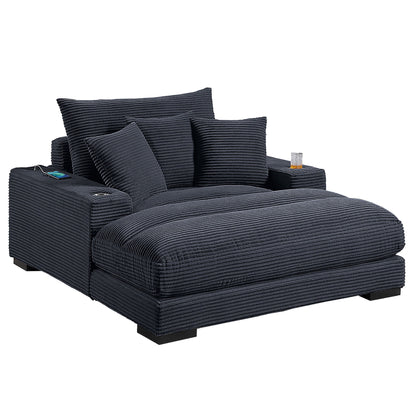 Upholstered Chaise Lounge With Cup Holders USB Port And Pillows