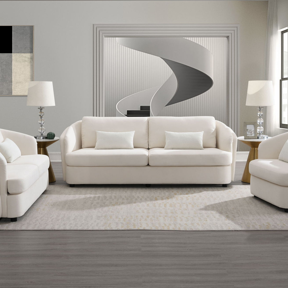 Mariko - 3 Piece Living Room Set Sofa Loveseat Chair - Beige