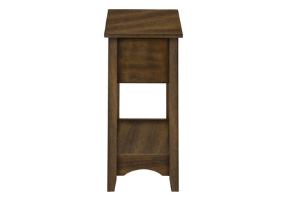 Accent End Table, 2 Tier, Narrow, Storage Drawer, Transitional - Walnut