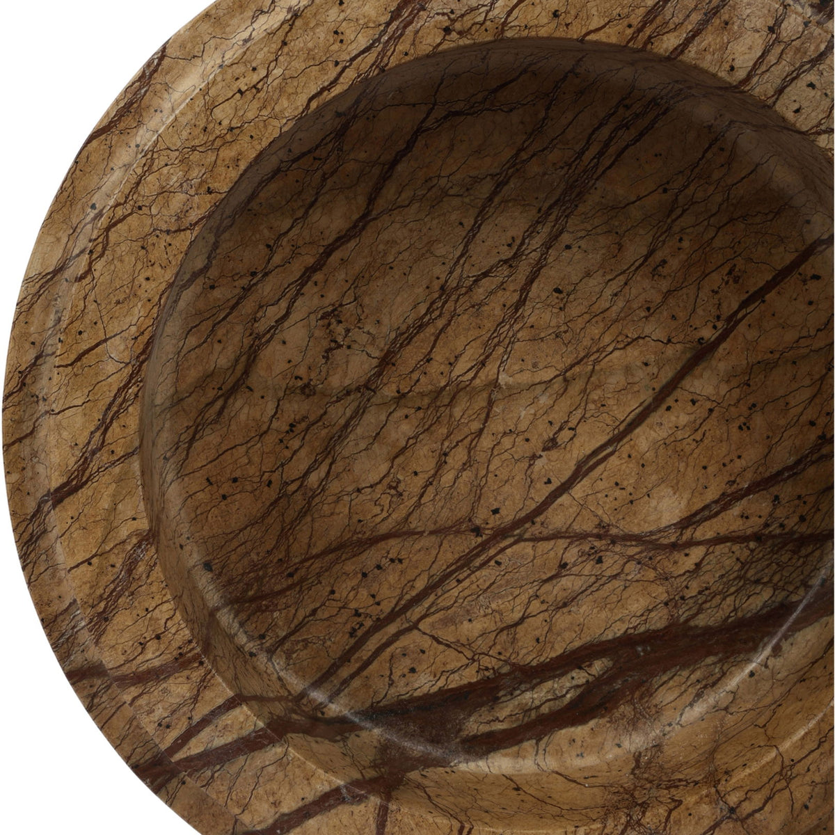 Parsons genuine marble bowl, close-up of light brown interior with dark veined lines
