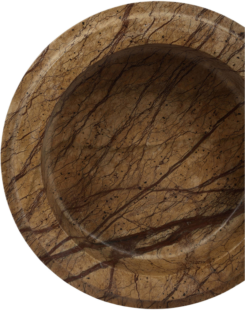 Parsons genuine marble bowl, close-up of light brown interior with dark veined lines