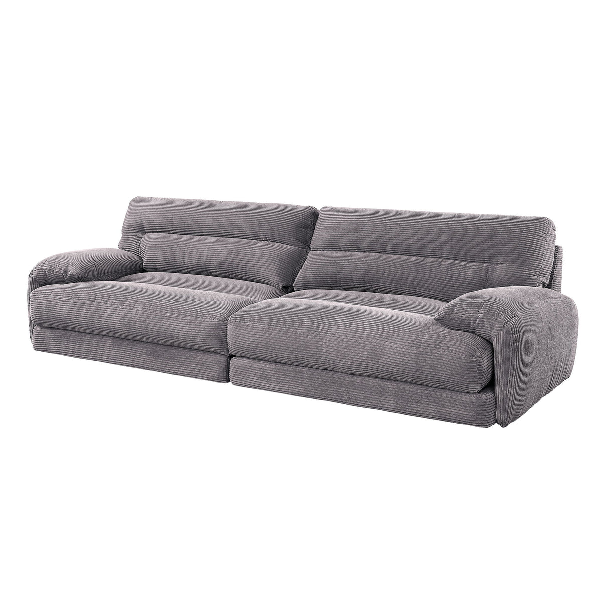 Gray corduroy 2-piece living room set sofa with rounded arms and deep cushions