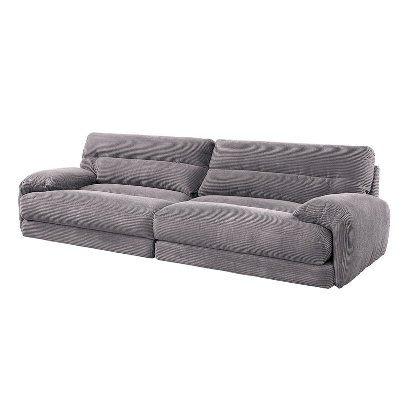 Gray corduroy 2-piece living room set sofa with rounded arms and deep cushions