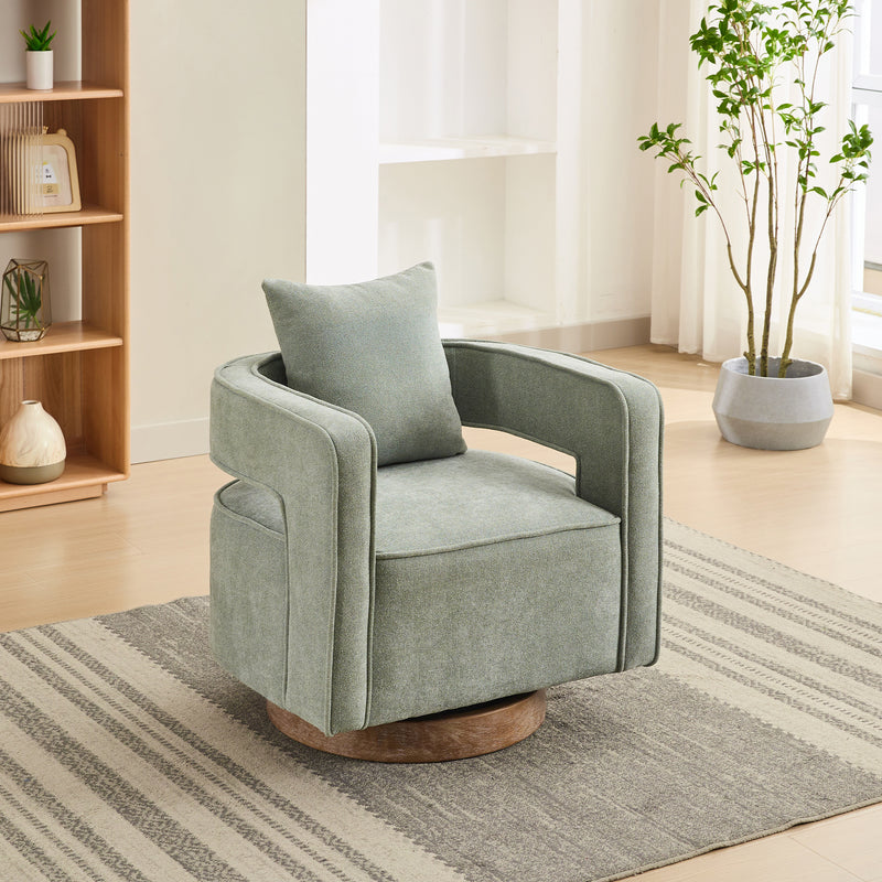 28.94'W Swivel Accent Open Back Chair Modern Comfy Sofa Chair With Weathered Base For Nursery Bedroom Living Room Hotel Office, Club Chair Leisure Arm Chair For Lounge, Pale Green, Linen Blend