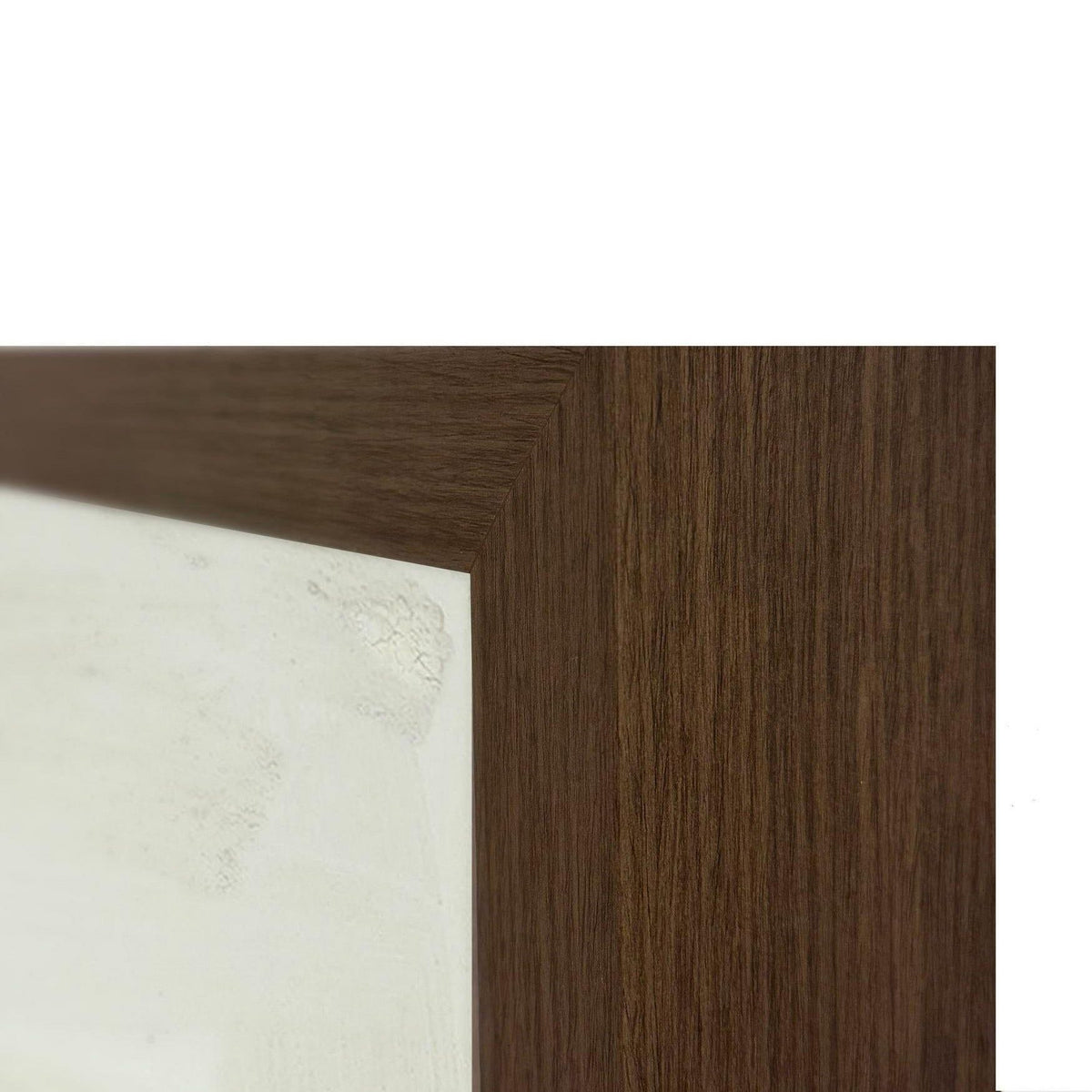 Wood picture frame corner for abstract painting, dark brown wood grain