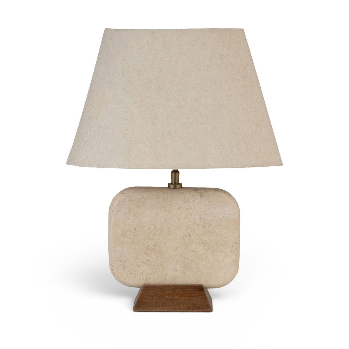 Solis - 14" Genuine Marble And Mango Wood Base With Linen Textured Fabric Shade Table Lamp