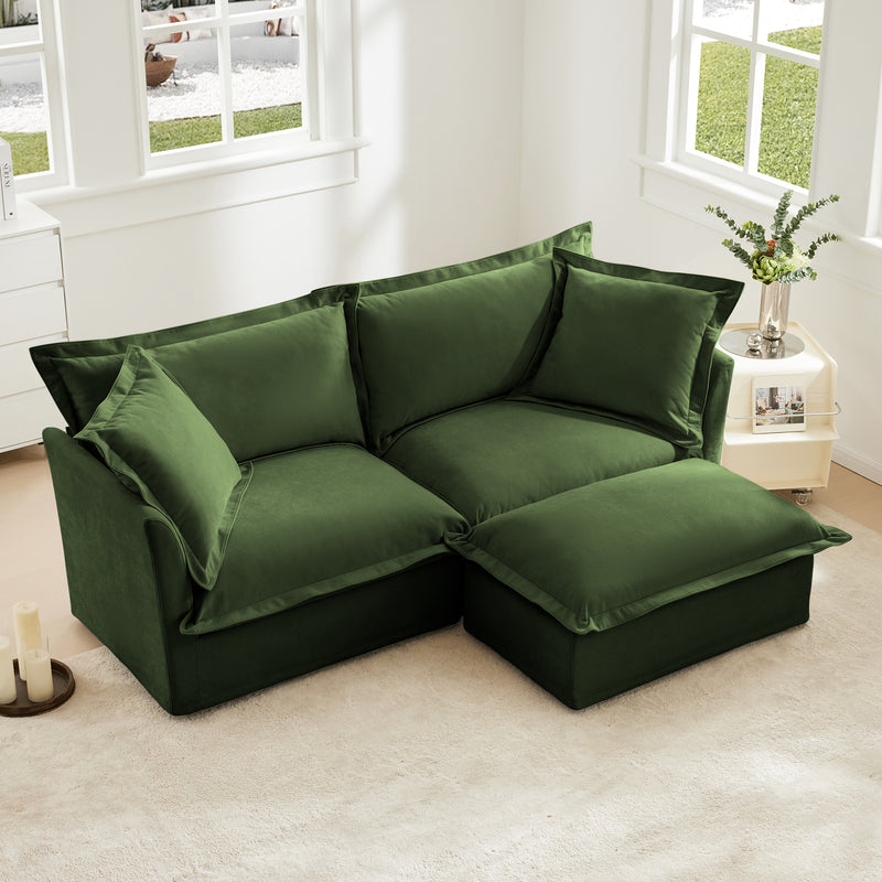 2-Seater Slipcovered L-Shaped Chenille Sectional Sofa - Green Chenille