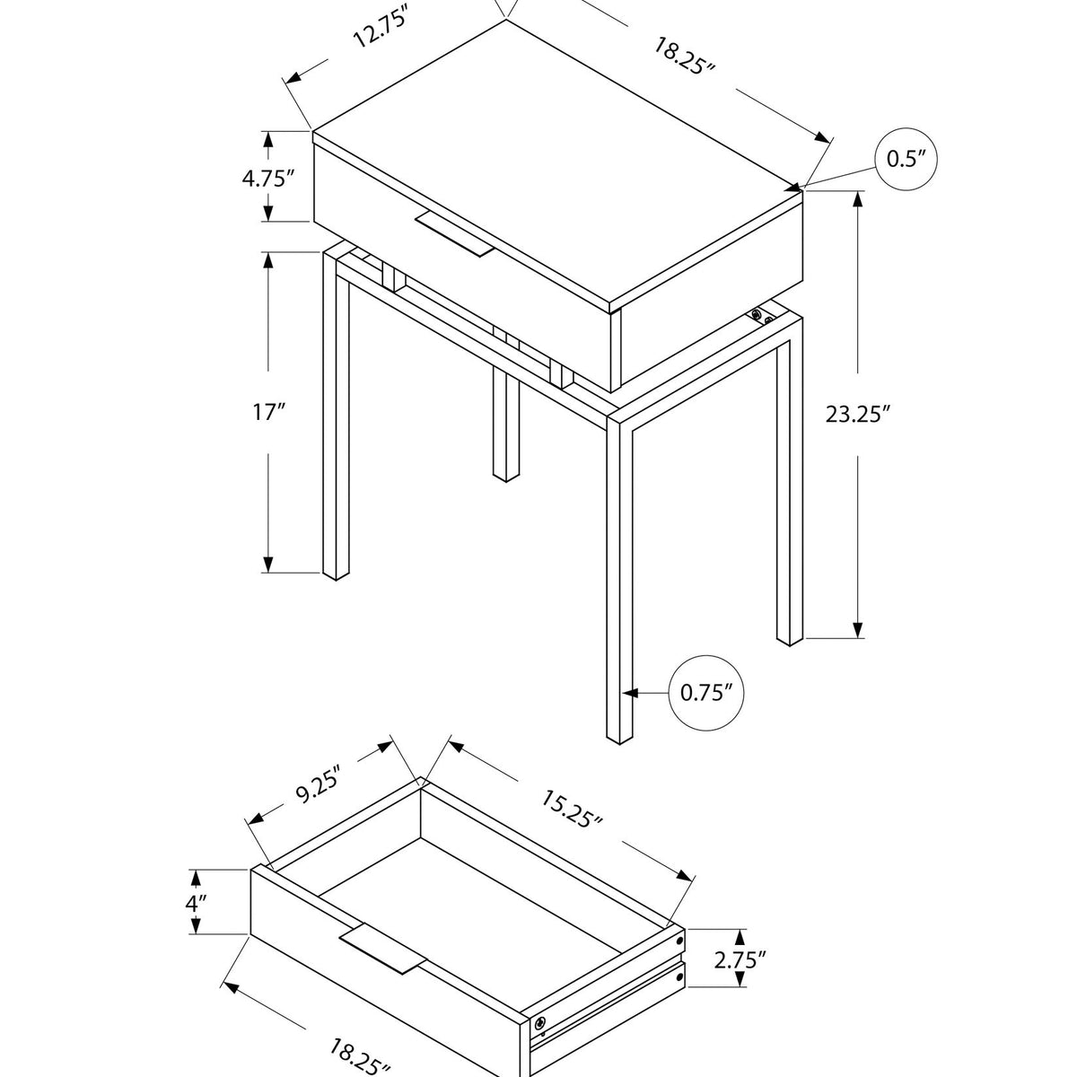Spacious Table Top Accent Side Table, Storage Drawer, Contemporary & Modern