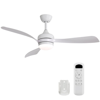 White 3-blade ceiling fan with frosted light and remote control holder
