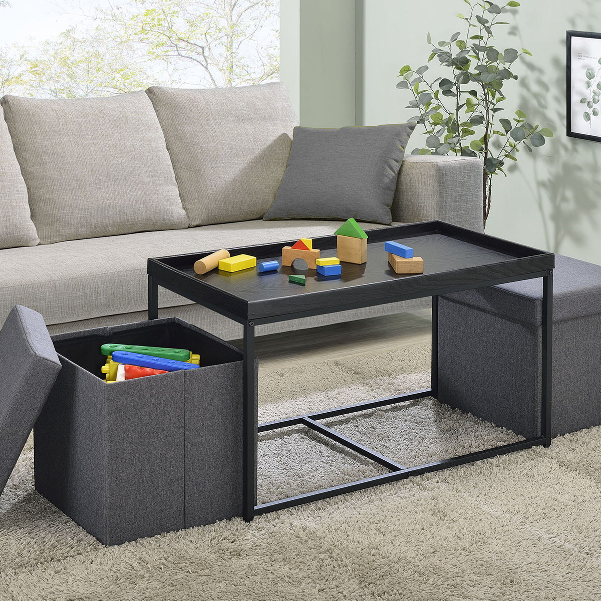 Monty - Wood Grain 3 Piece Coffee Table Set With Raised Edges (Set of 3)