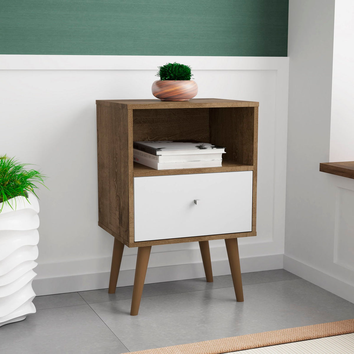 Manhattan Liberty - Nightstand Wtth Rustic Brown Frame