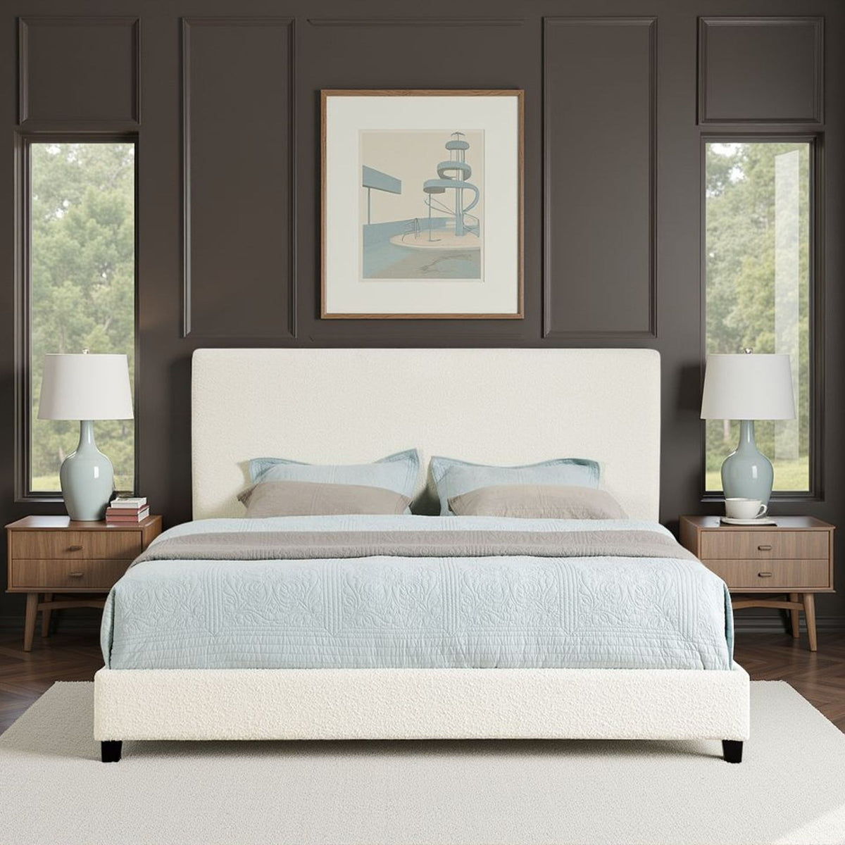 Boucle Upholstered Platform Bed