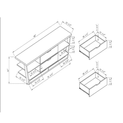 TV Stand With Four Open Shelves And Two Drawers With Cutout Handles - Dark Brown