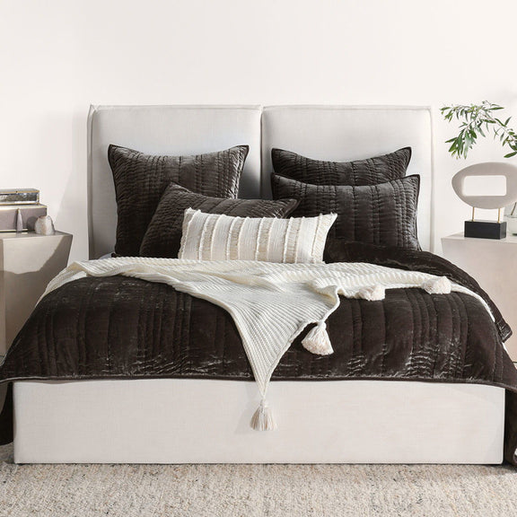 Ivory textured decorative sham pillow with vertical ribbed stitching
