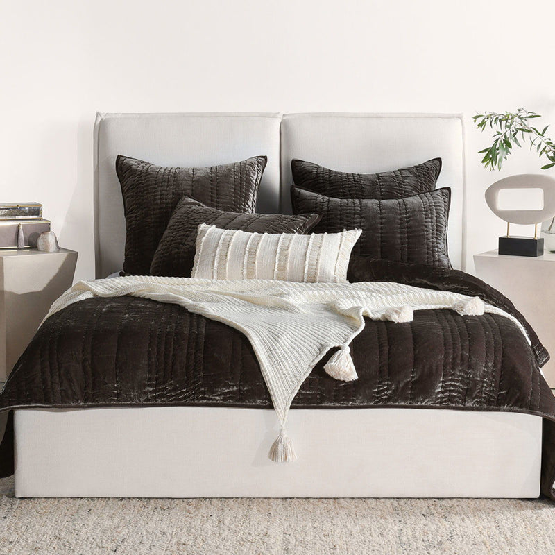 Ivory textured decorative sham pillow with vertical ribbed stitching