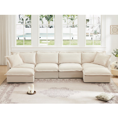 4-Seater Slipcovered U-Shaped Chenille Sectional Sofa - Chenille