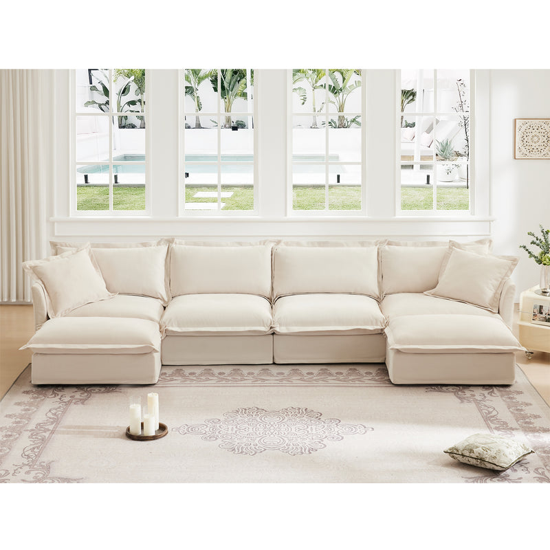 4-Seater Slipcovered U-Shaped Chenille Sectional Sofa - Chenille