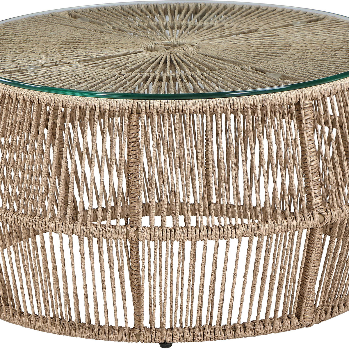 Coastline - Tempered Glass Top And Wicker Outdoor Patio Coffee Table - Natural | Natural