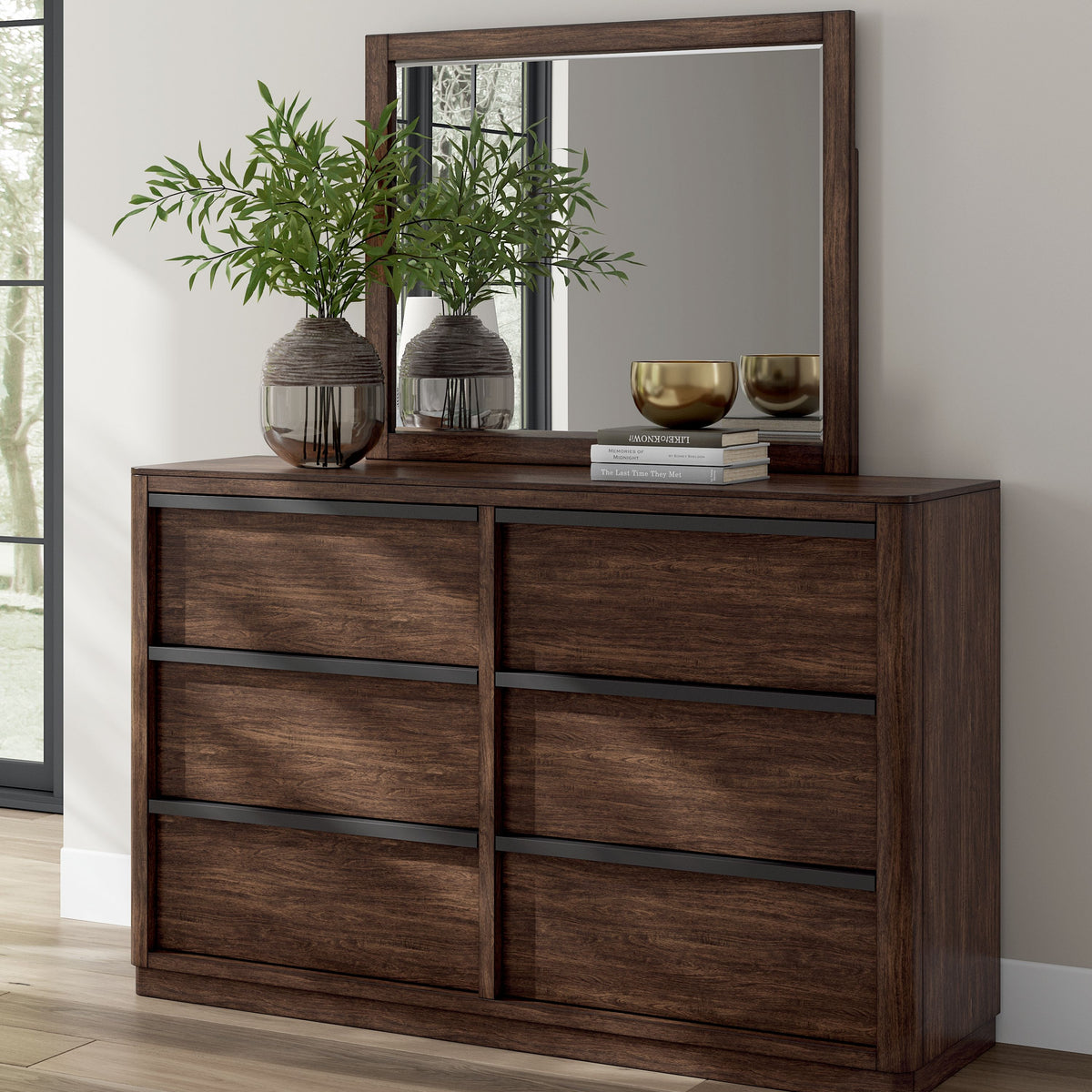 Dilenno - Dark Brown - Dresser And Mirror