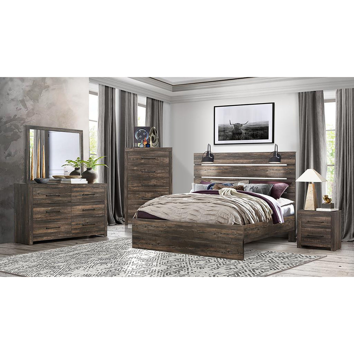Monica - Dresser With Spacious Drawers Bar Handles - Dark Oak