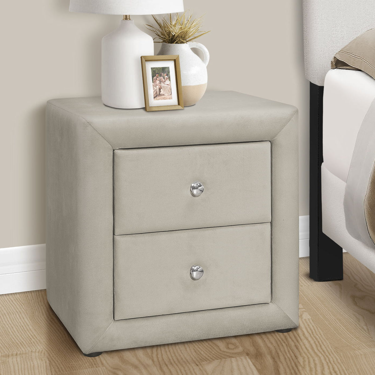 Nightstand, Storage Drawer Versatile Use, Upholstered, Transitional