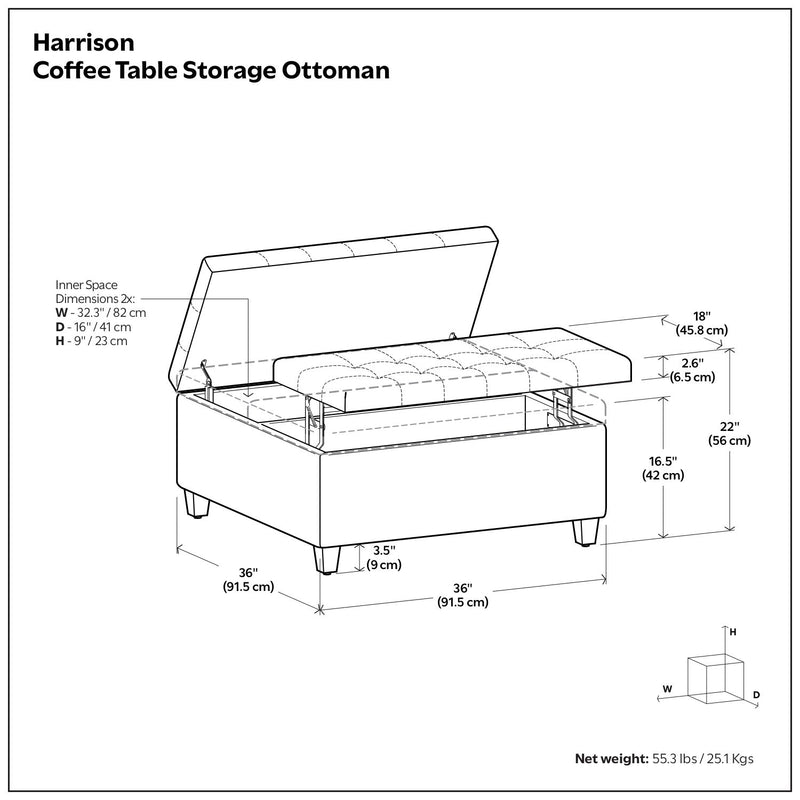 Harrison - Square Coffee Table Ottoman - Brown
