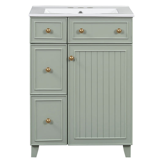 Transitional Style Bathroom Vanity Cabinet With Ceramic Sink