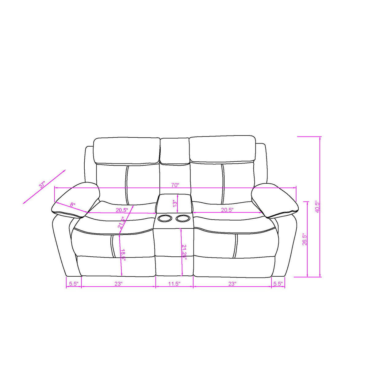Brenda - Console Reclining Loveseat With Manual Recline Function - Brown