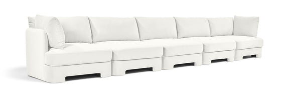 Hammond 5-piece velvet sectional sofa in white with track arms and box seat cushions