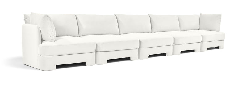 Hammond 5-piece velvet sectional sofa in white with track arms and box seat cushions