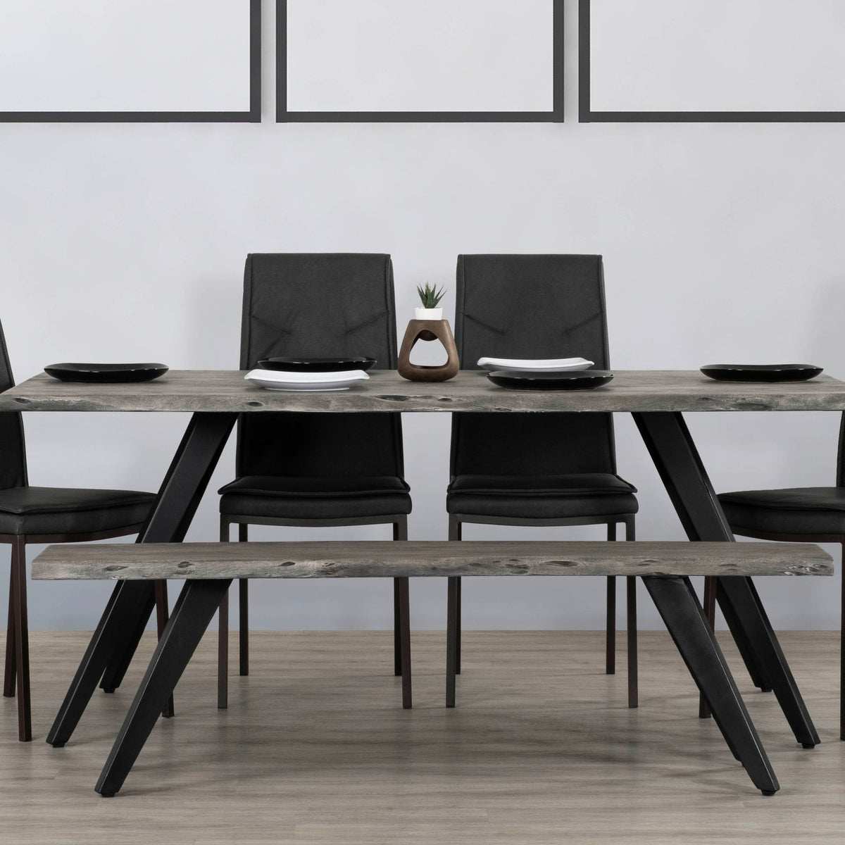 Modern Acacia Wood Dining Bench, Live Edge Design Accent Bench With Iron Legs - Black / Gray