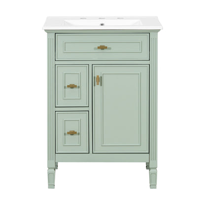 Bathroom Vanity With Sink, Flip Drawer, 2 Drawers, Adjustable Shelf