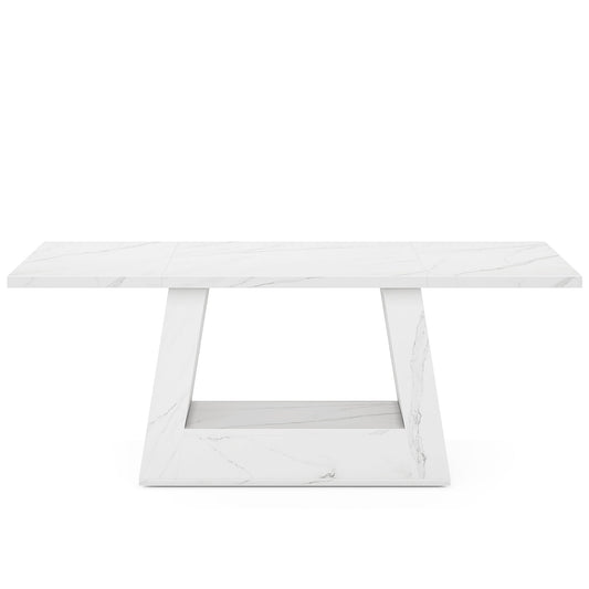 Dining Table For 4 To 6 People, With Trapezoid Base For Dining Room - White