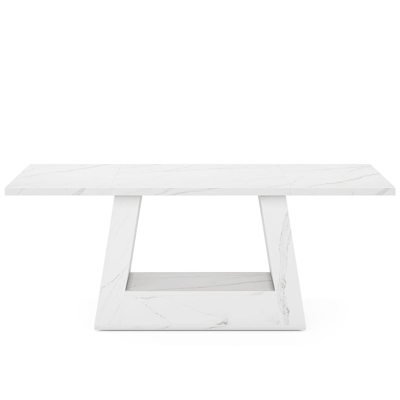 Dining Table For 4 To 6 People, With Trapezoid Base For Dining Room - White