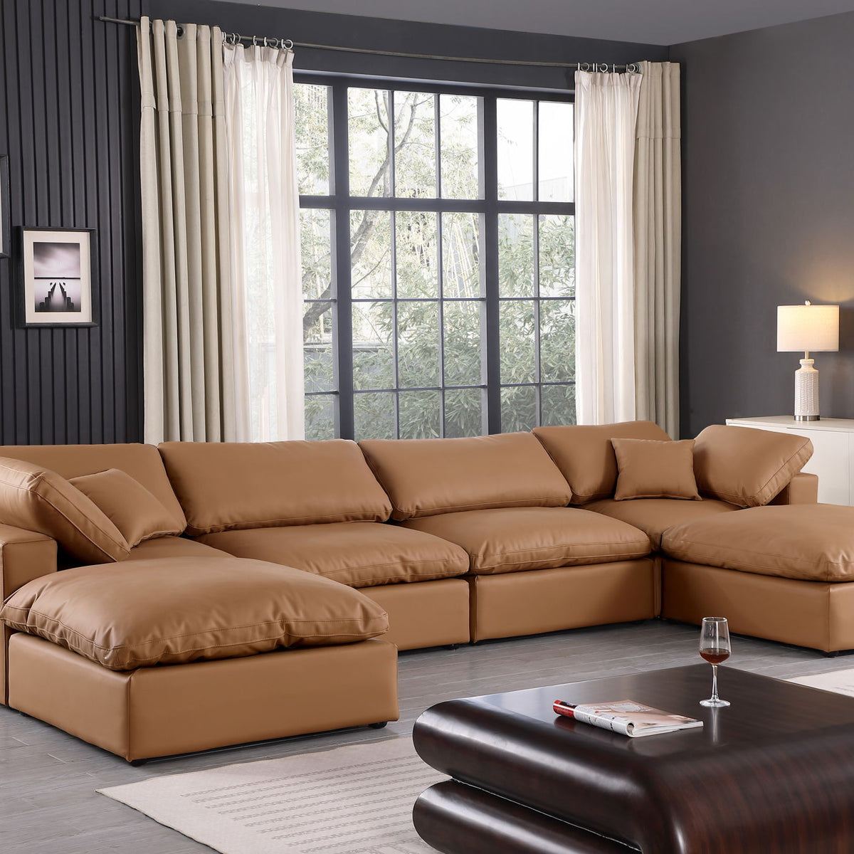 Comfy - 6 Piece Faux Leather Modular Double Chaise Sectional