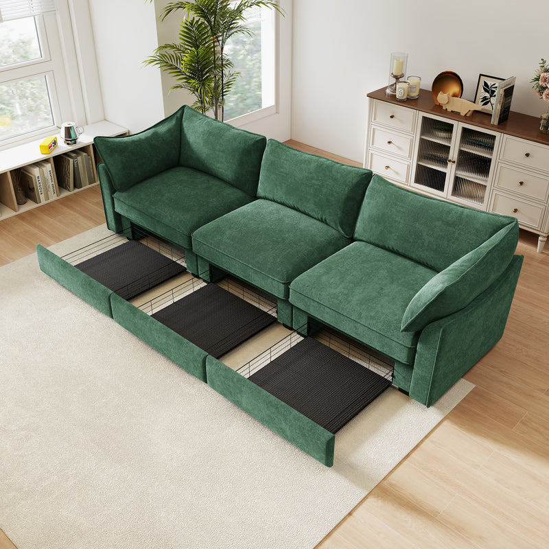 3-Seater Chenille Sofa - Green Chenille