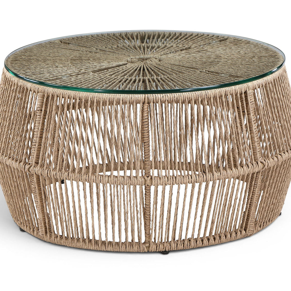 Coastline - Tempered Glass Top And Wicker Outdoor Patio Coffee Table - Natural | Natural