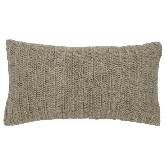 Stone gray textured woven lumbar pillow, rectangular shape with stitched edges