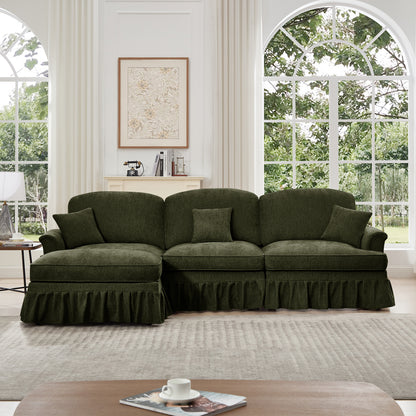 3-Seater Modular L-Shaped Chenille Sectional Sofa - Green Chenille