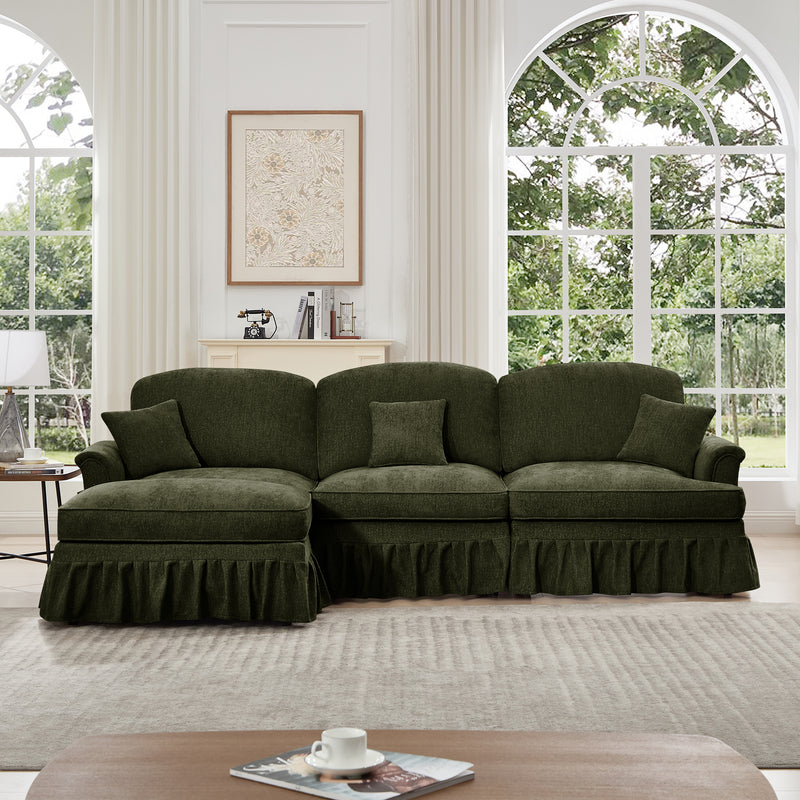 3-Seater Modular L-Shaped Chenille Sectional Sofa - Green Chenille