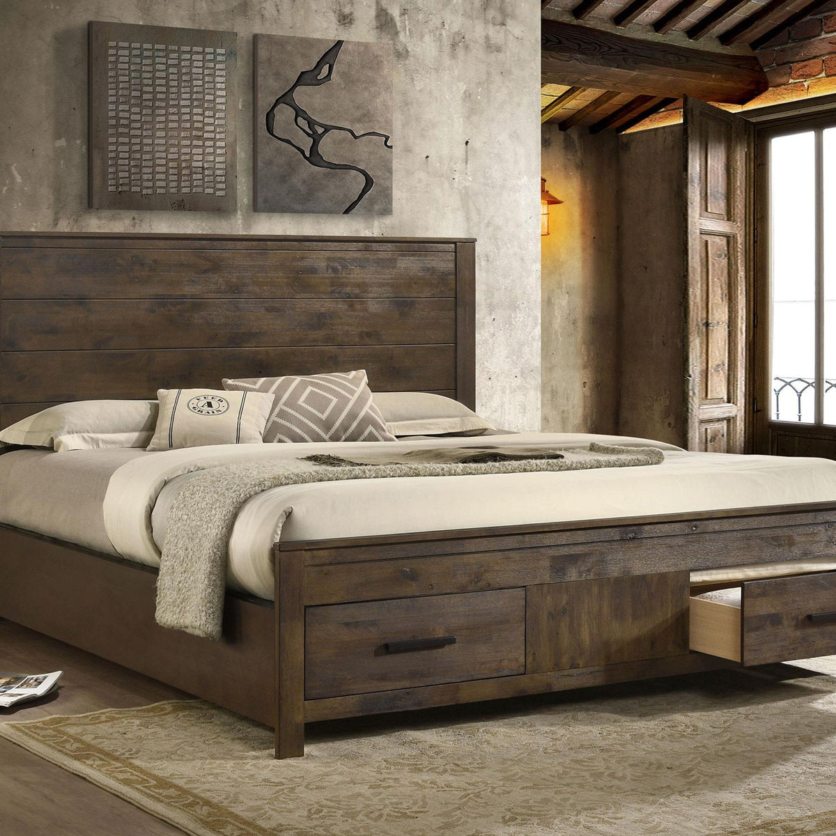 Woodmont California King Storage Bed Rustic Golden Brown