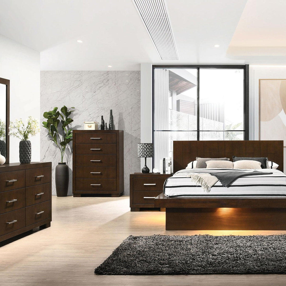 Jessica 5-piece Queen LED Bedroom Set Cappuccino