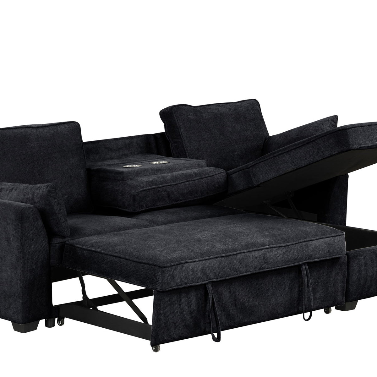 Ember - 92"W Fabric Sleeper Sectional with Reversible Storage Chaise