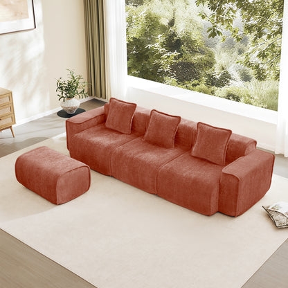 3-Seater Modular L-Shaped Velvet Sectional Sofa - Red Velvet