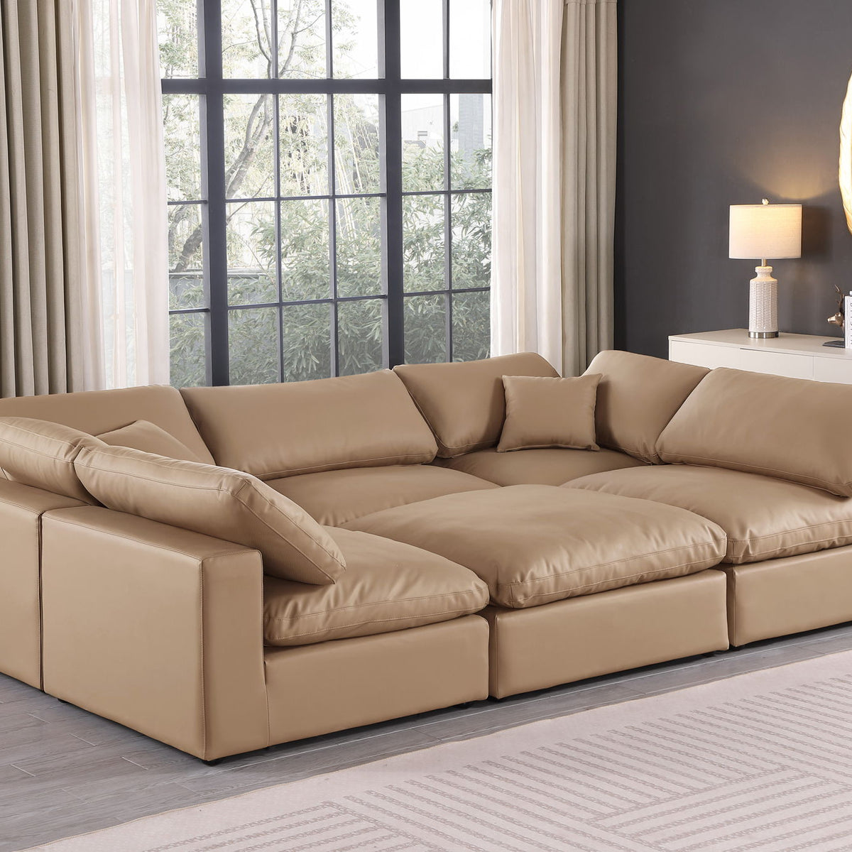Comfy - 6 Piece Faux Leather Sectional - Tan