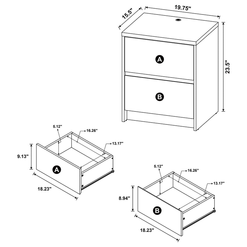 Transitional Nightstand With Dual USB Charging And Motion Sensor Light